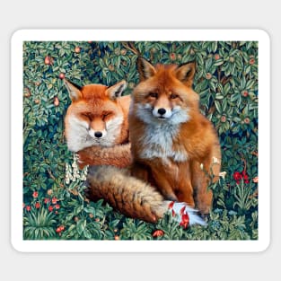 RED FOXES AMONG GREENERY, FOLIAGE AND WILD FLOWERS Sticker